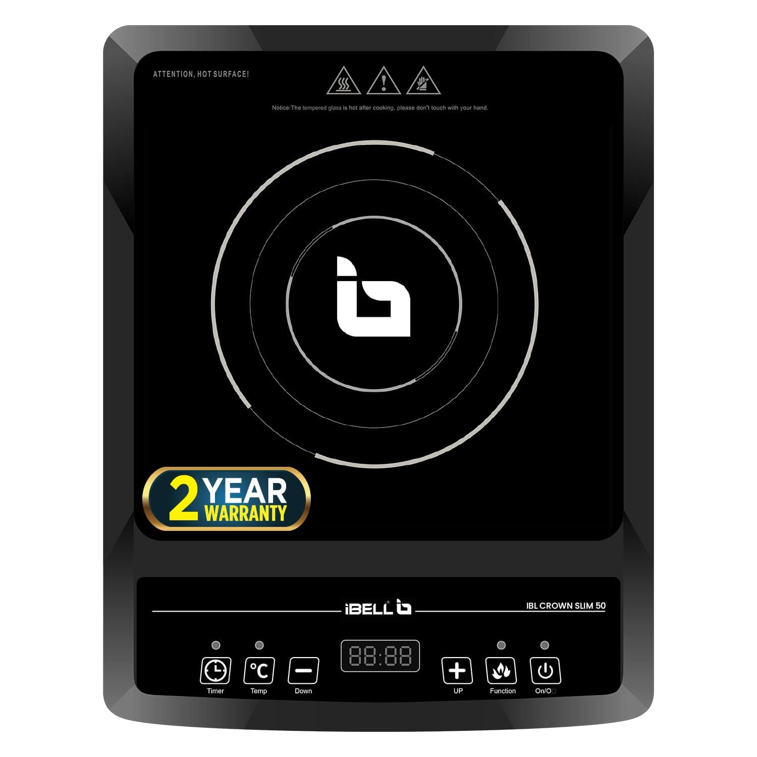 iBELL SLIM50 2000W Induction Cooktop – LED Display, BIS Certified, Auto Shut-Off & Overheat Protection, Energy-Efficient Electric Cooker, Compact Design, Easy Touch Controls, 2-Year Warranty (Black)