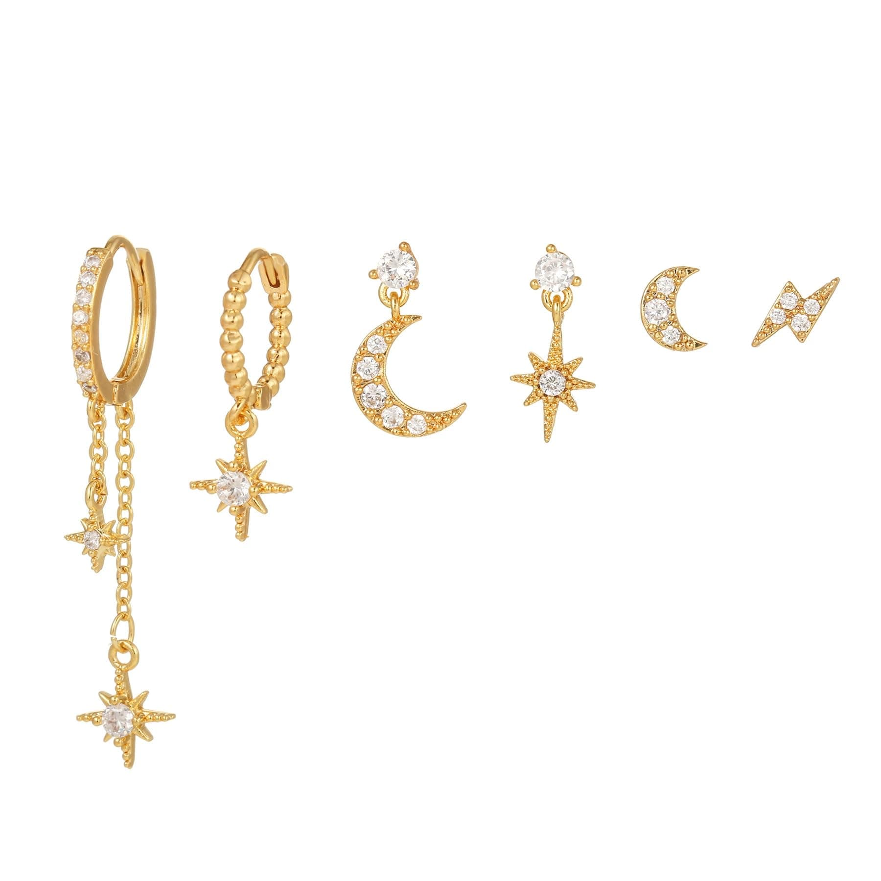 Aaishwarya 18K Plated Earring Set For Single Ear | Waterproof, Anti-Tarnish | Earrings for Women and Girls | Multi Piercing Earrings | Minimal Dainty Jewelry | Unique Stylish Everyday Party Accessory