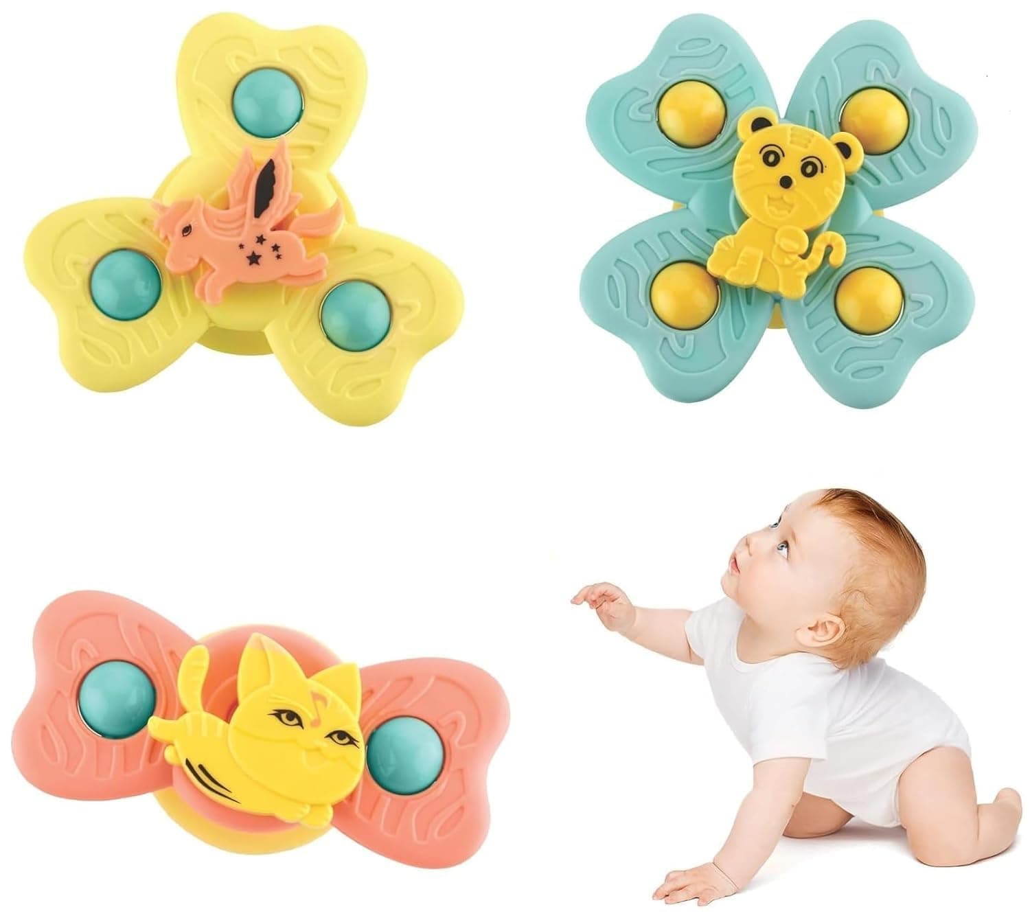ToyTastic Strong Suction Cup Fidget Rotating Sensory Hand Spinner Toys 6 12 18 Months Airplane Car Travel Table & Window Toys