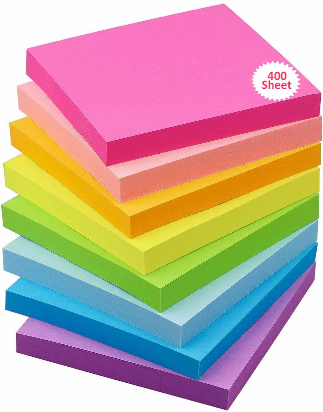 OFIXO 400 Sheets (5 Mix Colors * 80 Sheets Each Color) Fluorescent Paper Self Adhesive Memo Pad Sticky Notes Bookmark Point It Marker Memo Sticker