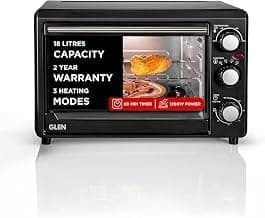 Glen Multi Function OTG for Kitchen, 18 Litre, 1200W, Oven Toaster Griller with 3 Heating Modes, Adjustable Temperature & Timer, Crumbs Tray & Rack, Bake, Grill & Toast, 2-Year Warranty- Black SA5018