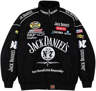 URBAN SKULL Racing Bomber Jacket for Men & Women | Motorsport Graphic Print Winter Puffer Jacket | Vintage Biker Streetwear Zip-Up Outerwear | Casual Urban Fashion Coat for Travel
