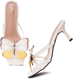 JM LOOKS Statement Women 3D Butterfly Accent Strappy Kitten Heels Elegant Party Evening Slip On Sandals
