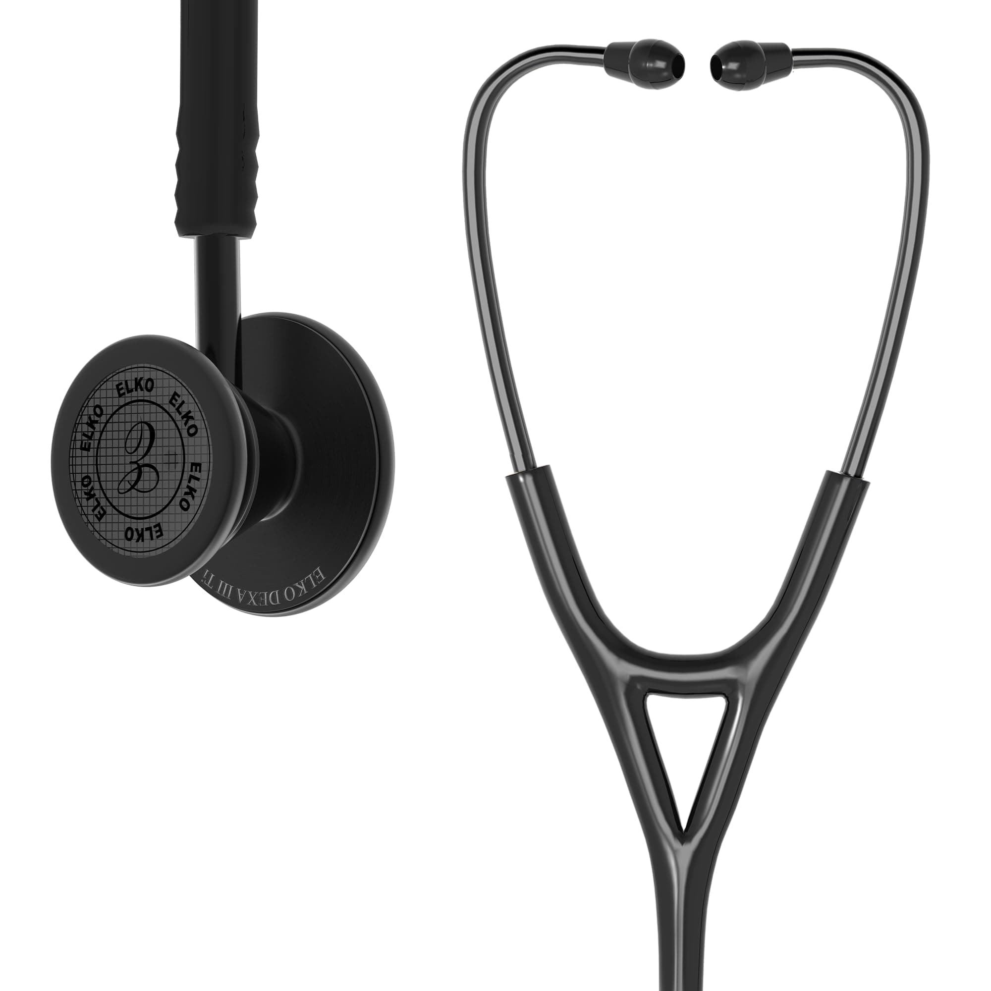 ELKO EL-250 DEXA III Ti Black Edition Titanium dual head acoustic stethoscope | Adult & Pediatric Stethoscope with Double-sided Natural Titanium Chestpiece | Two-Way PVC Tubing | Doctors & Medical Students (BLACK)