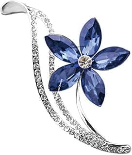 Mahi Rhodium Plated Floral Designer Montana Blue Crystal Brooch for Girls and Women BP1101039RMBlu