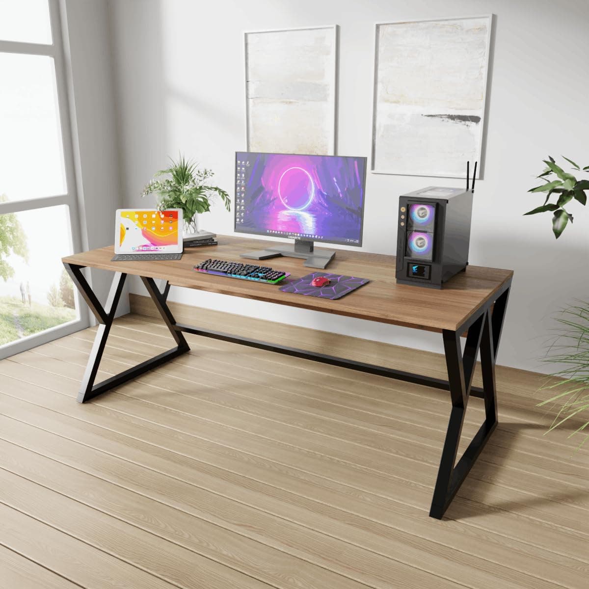 Riyan Luxiwood Daffodil Computer Table in Engineered Wood with Flat Surface, Multi-Usage Laptop Desk & Home Office, Desk Sturdy Gaming Table (Beige, Medium)