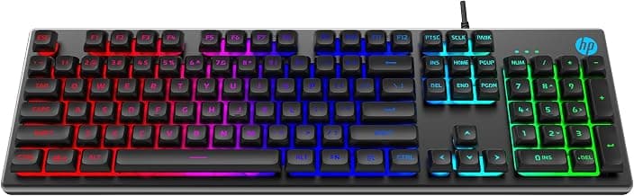HP K500F Wired Gaming Keyboard, Backlit Membrane with Mixed Color Lighting, Metal Panel with Logo Lighting, 26 Anti-Ghosting Keys, and Windows Lock Key / 3 Years Warranty(7ZZ97AA)