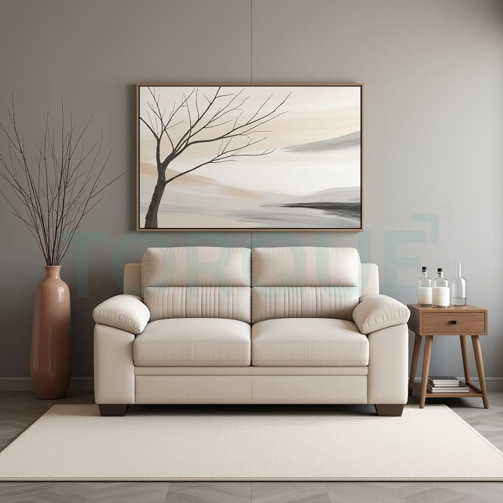 Torque - Jett Premium Fabric 2 Seater Sofa Set for Living Room (Beige) | Stylish Comfortable 2 Seat Sofa for Guest Room Home Centre | 1 Year Warranty