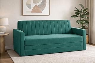 Sofa-Cum-Bed | 3-Seater Foladable Couch with Armrest | Modern Fabric Sofa Bed for Living Room, Bedroom & Office - Green Color