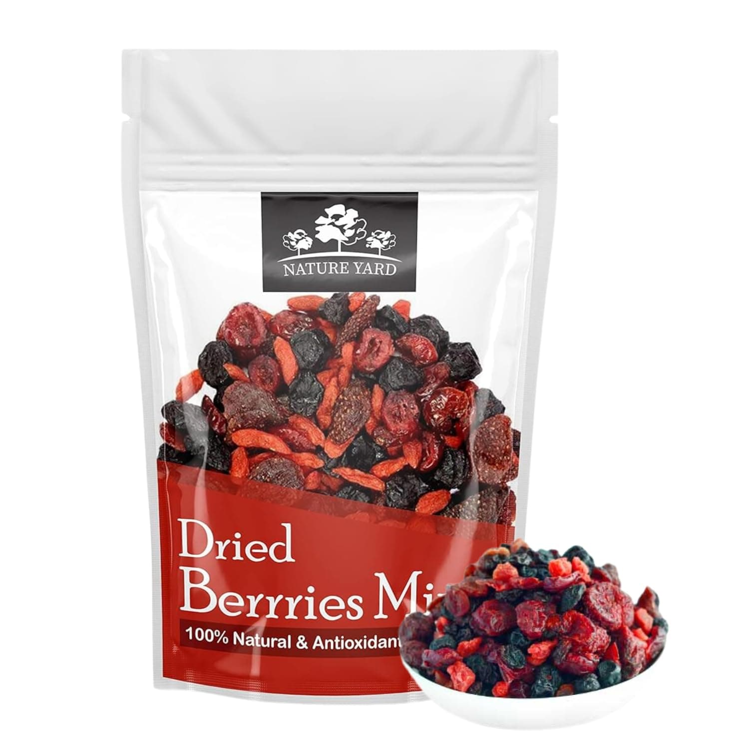 NATURE YARD Berries mix without sugar - Mix of Dried Cranberry, Blueberry, Goji berry & Strawberry Dry fruits - Antioxidant rich Unsweetened berry (400 Gm)