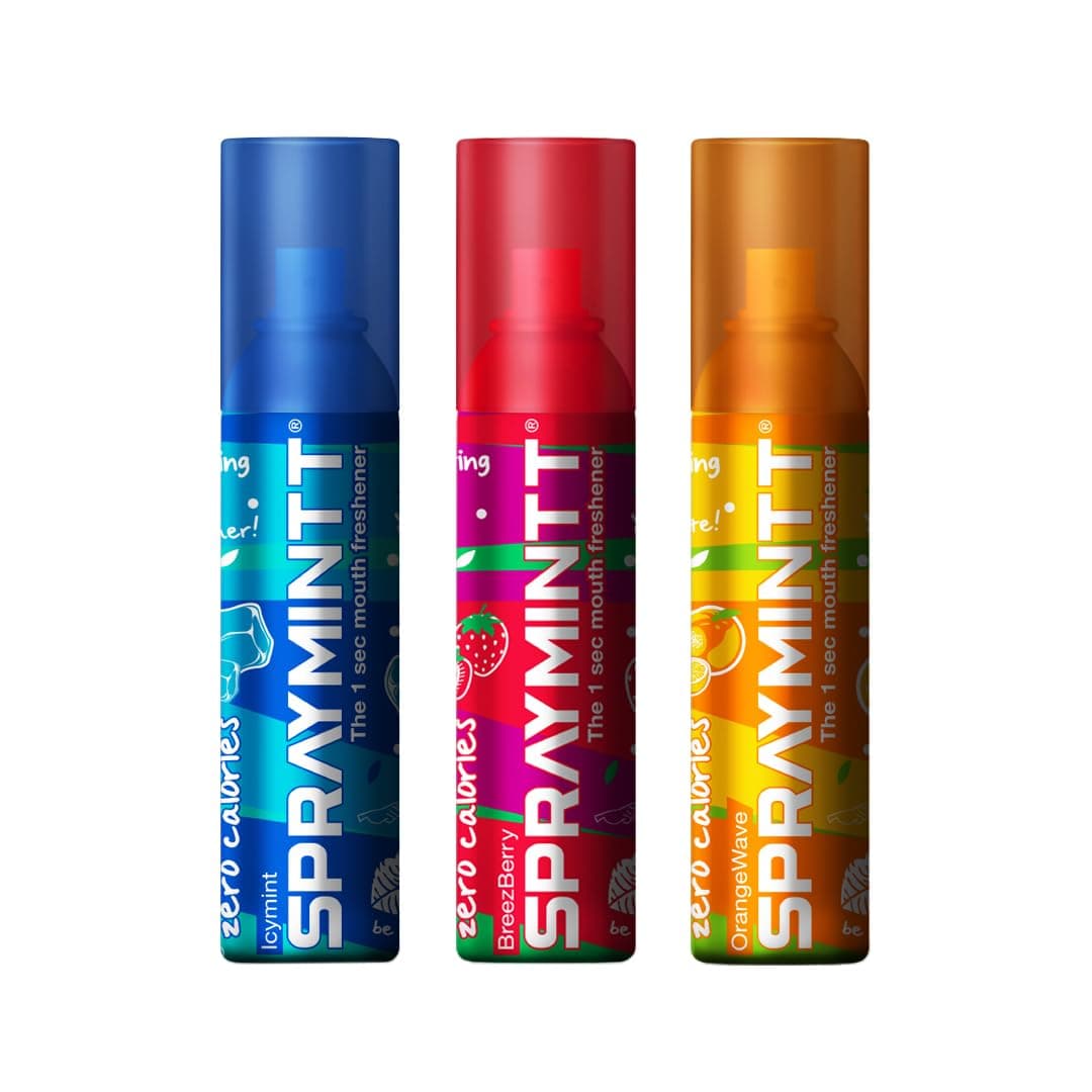 Spraymintt Mouth Freshener | Mukhwas | Breath Freshener | Oral Hygiene | 175+ sprays of instant long lasting with Zero Calories Freshness | Icymint flavour + Brezeberry flavour + Orangewave flavour | 15g - Combo of 3