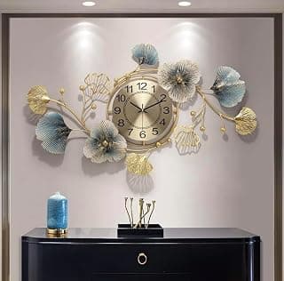 Analog Metal Wall Clock- For Home Decor This Handcrafted Wall Clock , With Silent Clock No More Tick-Tock Quartz Mechanism, 70 Cm, Golden, Blue