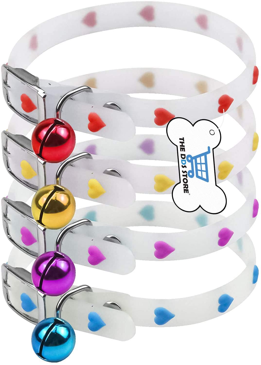 THE DDS STORE Cat Kitten Reflective Adjustable Collar Safety Buckle with Bells Cat Radium Adjustable Collar with Bell for Puppy/Kitten (Colour and Design May Vary), 33 cm, multicolor