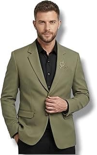Generic Men's Slim Fit Blazer, Olive Green, Polyester Blend, Notch Lapel, Two-Button Formal Suit Jacket