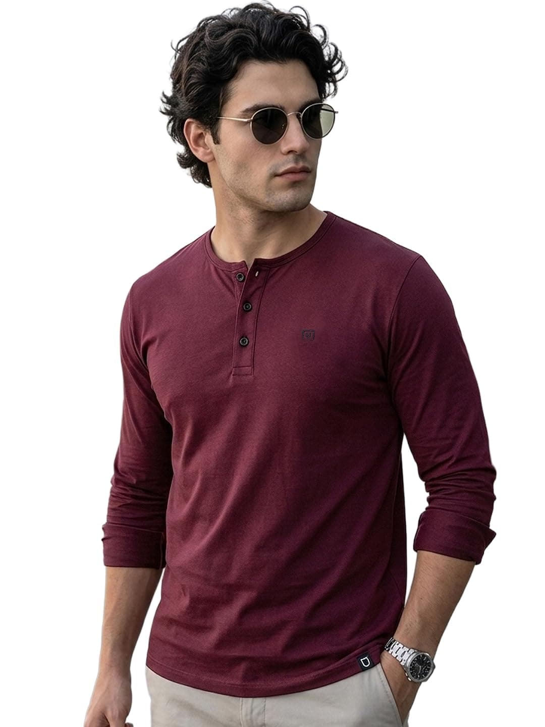 Urbano Fashion Men's Solid Henley Neck Slim Fit Full Sleeve Cotton T-Shirt