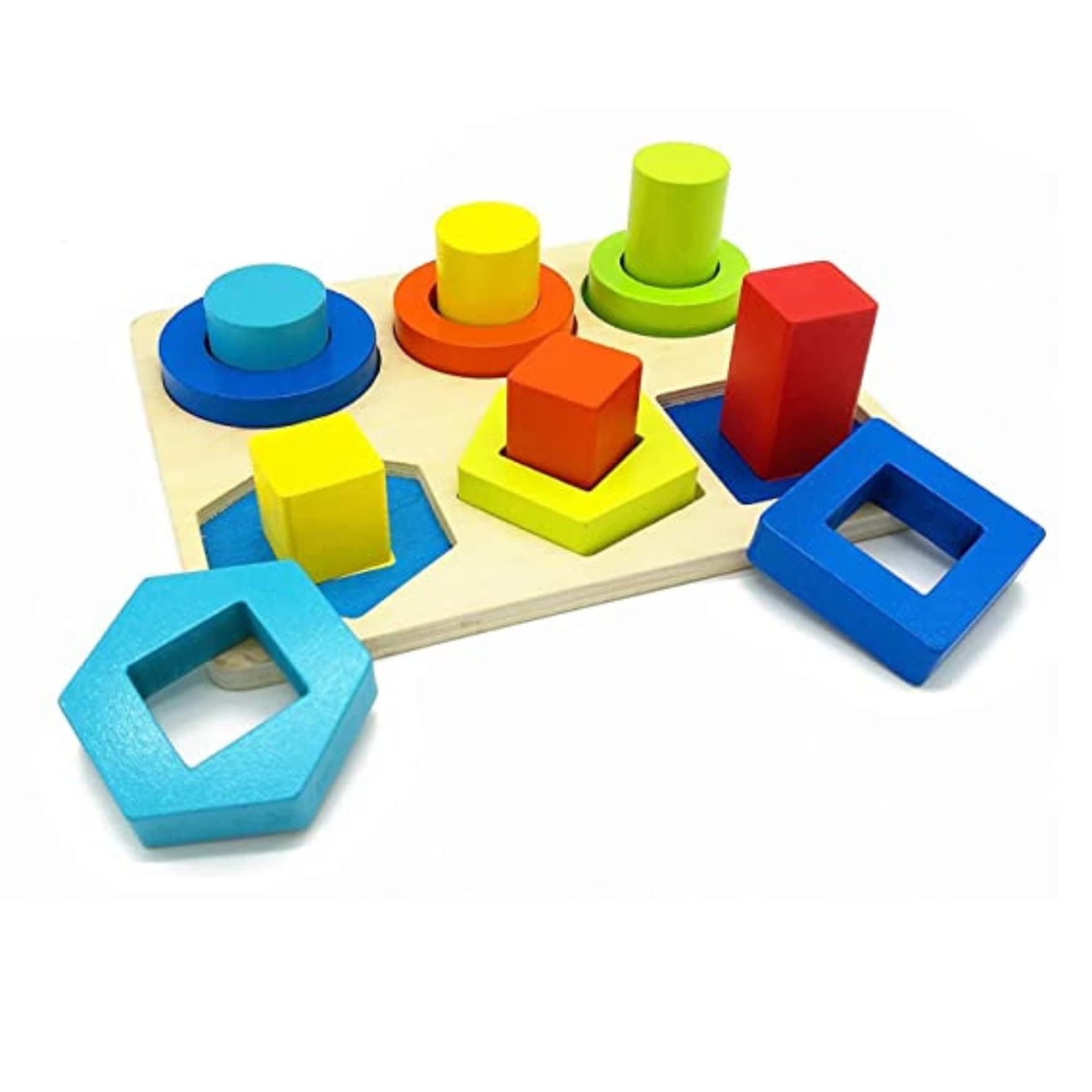 Kidology Wooden Blocks Pattern Shapes Recognition Preschool Learning Toy Shape Sorter Toys for Kids Children Educational Toy Wooden Blocks Stacking Toy with 6 Panels & Attractive Colours