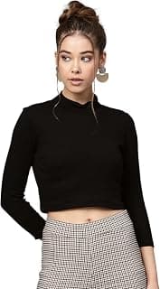 sassafras Women’s Athleisure Cropped Rib Turtle Neck – Casual Ribbed T-Shirt Tops