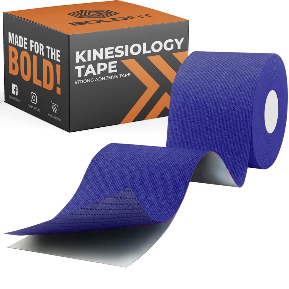 Boldfit Kinesiology Tape for Physiotherapy Kinesio Tape for Sports Injury Pain Relief Muscle Tape for Shoulder, Wings, Arms, Ankle Athletic Tape for All Body Exercise Pain Support - 2 Inch Dark Blue