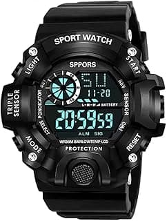 SELLORIA Silicone Digital Watch Shockproof Multi-Functional Automatic Black Color Strap Waterproof Digital Sports Watch for Men Pack of 1, Water Resistance