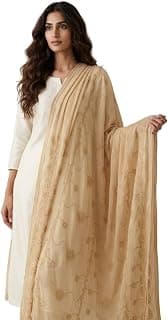 DUPATTA BAZAAR Women's Beige Embroidered Chiffon Dupatta
