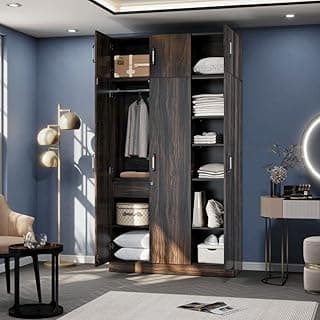 Wakefit Wardrobe for Bedroom | 1 Yr Warranty | Cupboard for Bedroom, Almirah, Wooden Wardrobe, Multi-Shelves with Drawer & Hanger, Density:680–750 kg/m³, Free Installation(Gingham- Drak Brown)