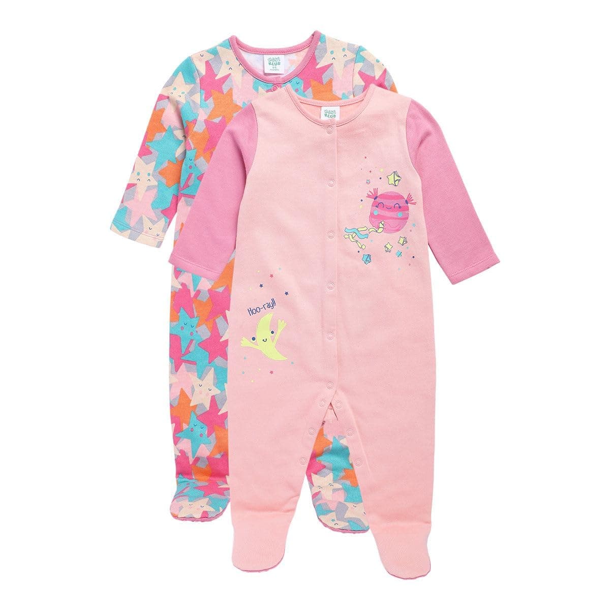 miniklub Baby Girls Round Neck Full Length Knit Sleep Suit, Pack of 2 (Multi Color)