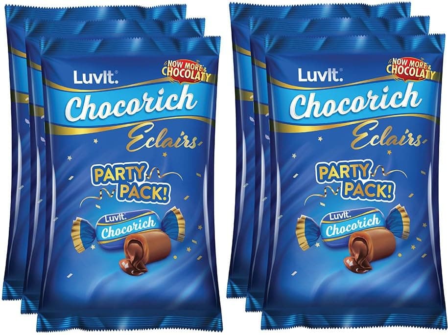 LuvIt. Chocorich Classic Eclairs Chocolate | Birthday Party Pack | Pack of 6-390g Each
