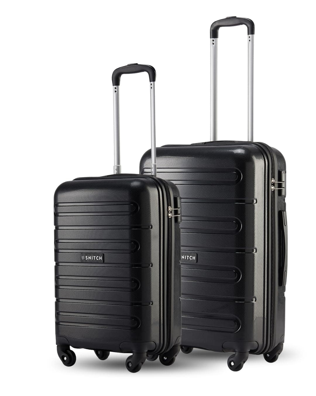 SNITCH Loop 2Pc Set Black Polypropylene Hard Travel Suitcase - Trolley Bag Set of 2 & Luggage with 4 Wheels, Secure Lock & Free Shoe Bag