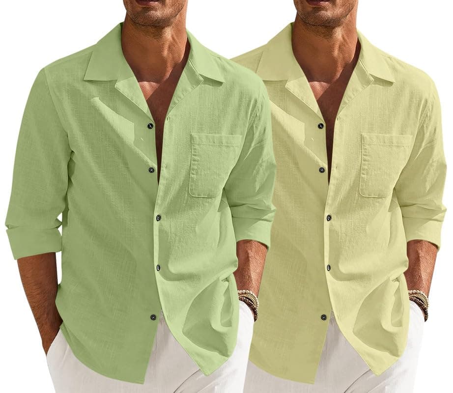 MADHAVISTA Combo of Men’s Casual Cotton Blend Shirt || Long Sleeve Button Down with Spread Collar | Lightweight Breathable Fabric | Stylish Solid Shirt for Beach, Office & Everyday Wear Pack of 2