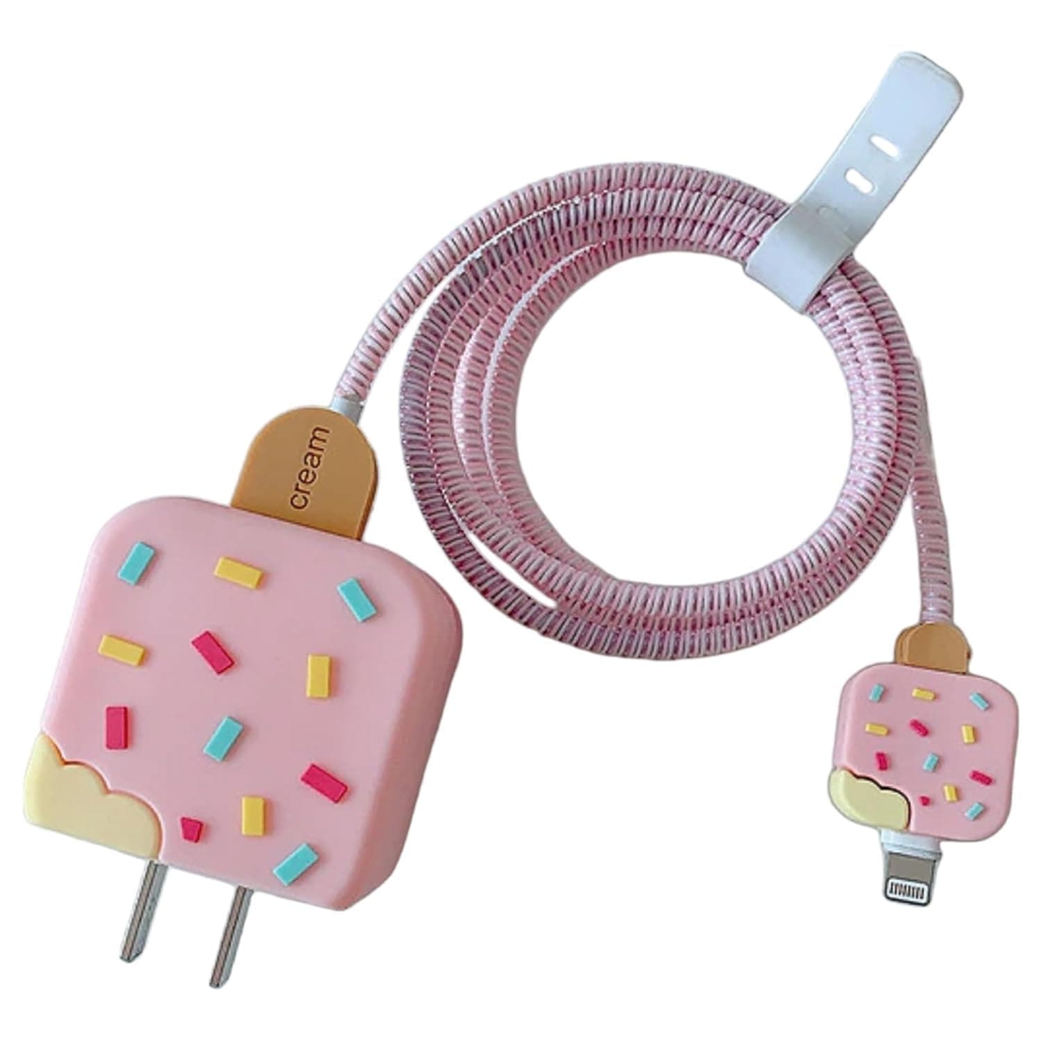 VNJ Accessories Protective Charger Case for iPhone 18W 20W iPhone 17 16 15 14 13 12 11 Pro Max Charging Cable Charger Protective Cover Data Cable Protective Sleeve-Icecream Pink