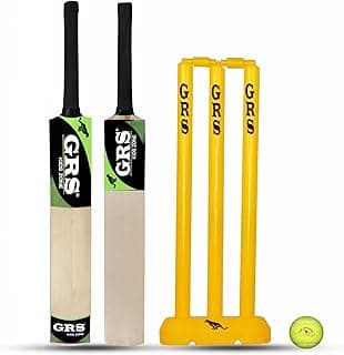 GRS KidsZone Popular Willow Cricket Bat with Wicket Set & 1 Tennis Ball for Kids (Size 3, Age 6-10 Year Old Kids) Multicolor