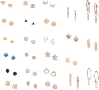 ZAVERI PEARLS Set Of 25 Gold Tone Smart Casual Wear Studs & Hoop Earrings For Women-ZPFK14053