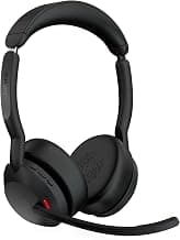 Jabra Evolve2 55 Link 390/380c UC USB-C Stereo with Charging Stand, Air Comfort Technology, Noise-Cancelling Mics, and ANC - Works with UC Platforms Such as Zoom and Google Meet - Black