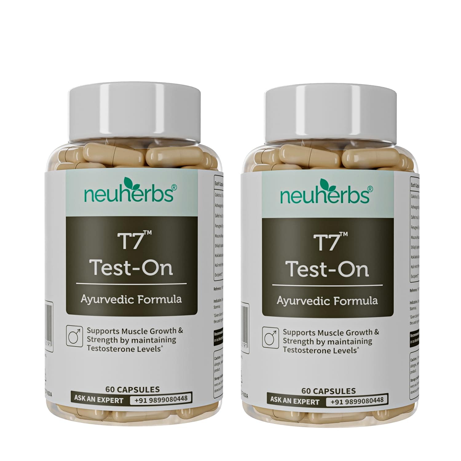 Neuherbs Ayurvedic T7 Test On for Men - 120 Capsules (Pack of 2) | With Shilajit, Ashwagandha, Gokshura, Safed Musli & Kapikachhu | Supports Strength, Stamina, Energy & Muscle Performance