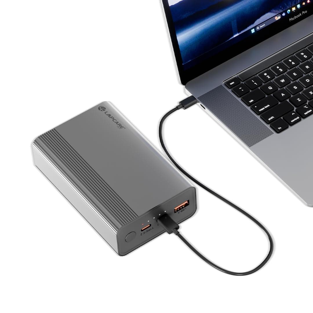 Lapcare Boost 65W PD Super Fast USB Charging 20000Mah Laptop Powerbank Supports Super Fast Charging 2.0, Charges Macbooks, Laptops, Dslrs and Gaming Console, Silver