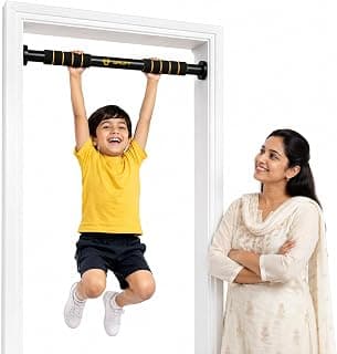 UPLIFT Pull Up Bar for Kids | Doorway Hanging Rod & Chin Up Bar For Kids and Adults | No Screw Hanging Rod with Anti-Skid Foam Grip | Adjustable Heavy Duty Strength Training Gym Equipment (62-100cm)| 100kgs Capacity