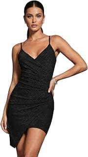 ADDYVERO Glitter Ruched Wrap Bodycon Black Dress