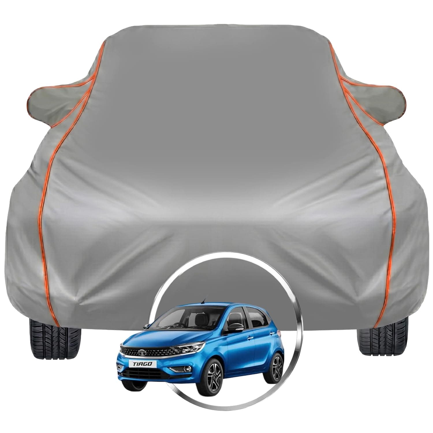 Pivalo Car Cover for Tata Tiago – Fits All Model & Year | 100% Waterproof All-Weather UV & Paint Protection | Premium 3-Layer Fabric | Triple Stitched with Reflective Piping (Grey)
