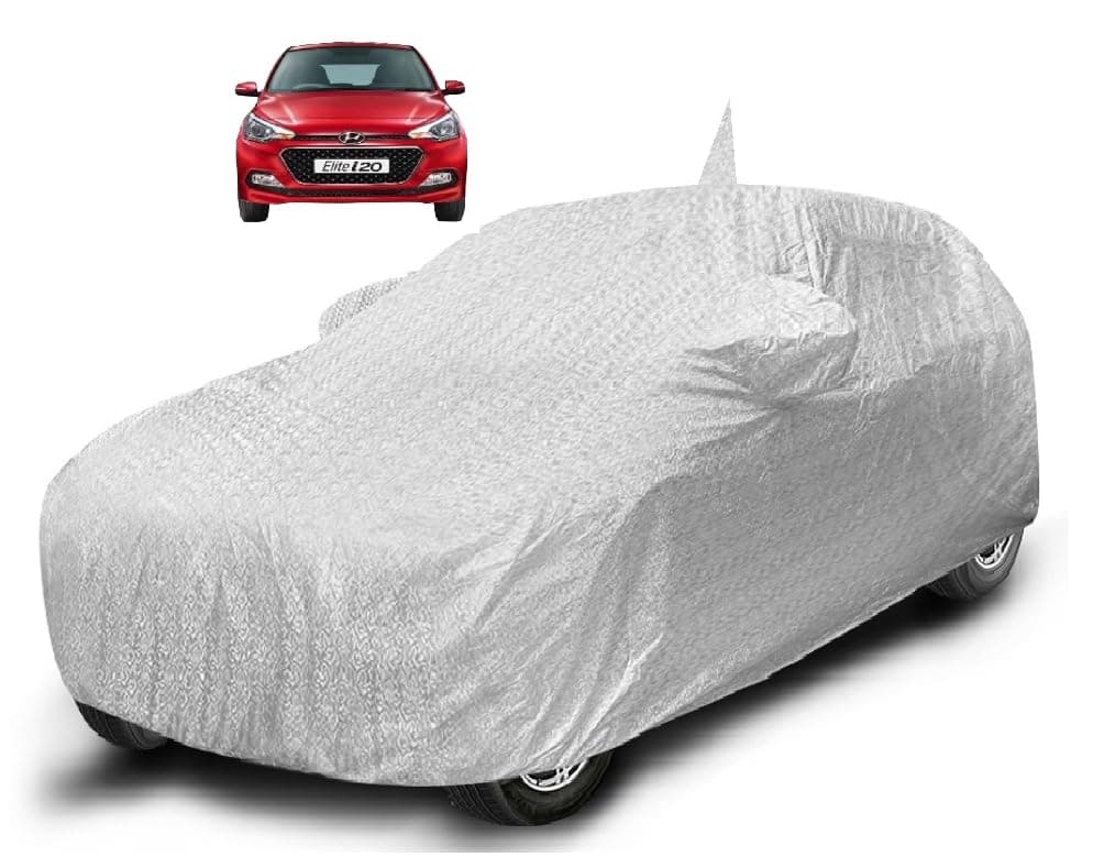 Auto Hub Waterproof Car Cover Compatible with Hyundai Elite I20(Model : 2014-2019) with Mirror Pocket, Soft Cotton Lining, Waterproof Elite I20 Car Cover- Metallic Silver