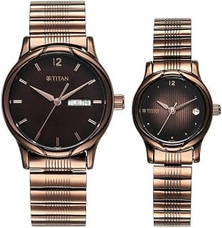 Titan Titan Bandhan Quartz Analog with Date Brown Dial Stainless Steel Strap Watch for Couple-15802490QM01P