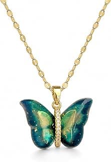 MEENAZ Butterfly Pendant Necklace for Women & Girls Stylish Golden Necklace | Neck Chain | Locket | Modern Design | Birthday & Special Occassion Gift Aesthetic Jewellery Accessories anti tarnish