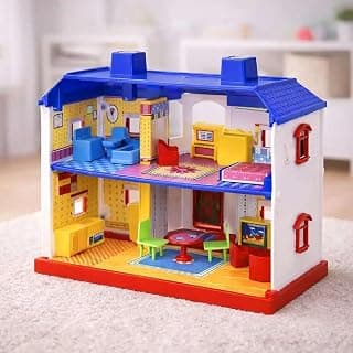 Toyshine Doll House Play Set for Girls with Mini Furniture & Accessories | 2 Storey Portable Pretend Play House Toy for Kids | DIY Role Play Toy with Bedroom| Living Room & Kitchen Furniture
