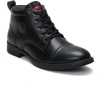 FIELD CARE Men Walker Casual Comfort Uniform Dress School Army Style Fashion Boots Mid-Top Lace-Up Synthetic Leather Formal Shoes