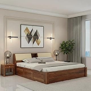 WOODLAB Furniture Solid Sheesham Wood Mayor King Size Bed with Box and Headboard Storage for Home Bedroom Wooden Double Beds Furniture for Living Room Hotels (Honey Finish)