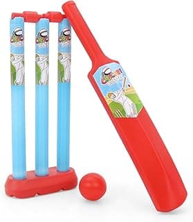 Play Nation Premium Junior Small Cricket Set with Bat,Stump,Bails,Ball & Holder,Plastic 20-20 Cricket Kit for Kids 2-4 Years,Indoor Outdoor Play,Birthday Gift for Boys & Girls,BIS Certified,Red & Blue