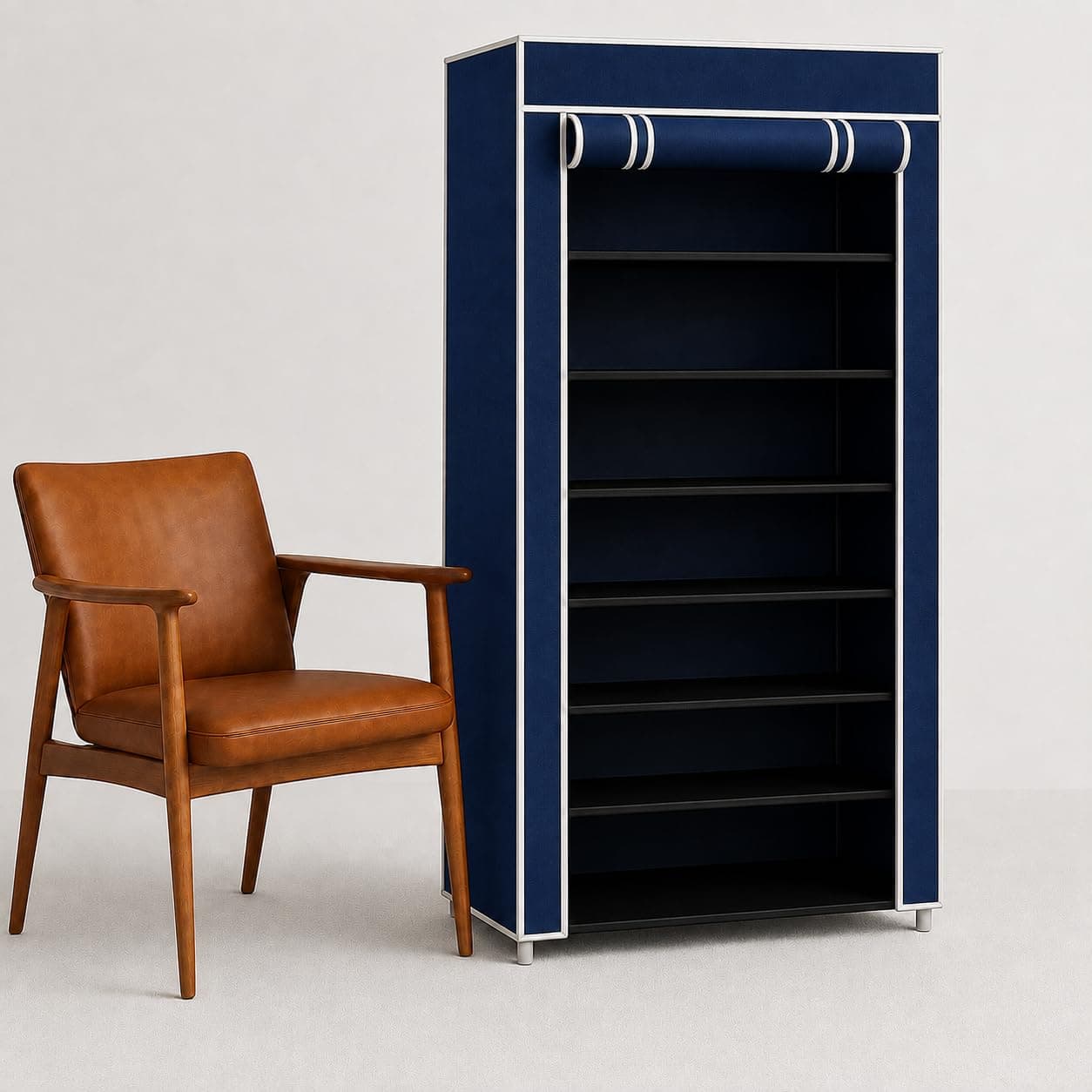 GIFT PLANET 6-Tier Shoe Rack with Fabric Cover, Portable Storage Organiser, Multi-Pair Capacity (Blue)