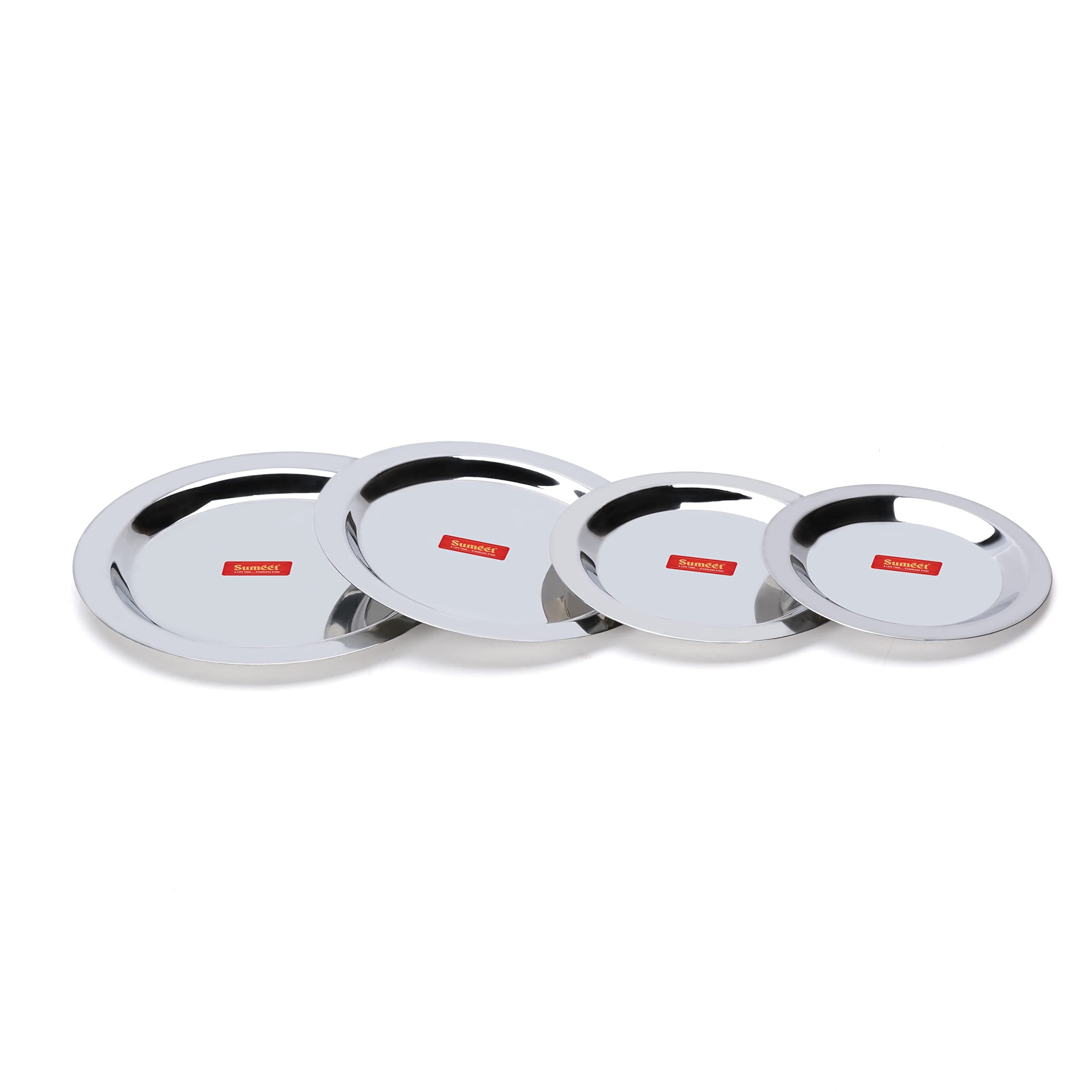 Sumeet Stainless Steel Heavy Gauge Ciba/Lids/Tope/Cheeba Cover Set of 4 Pcs (Small Size 12.3cm, 13.8cm, 15.5cm, 16.7cm), Silver