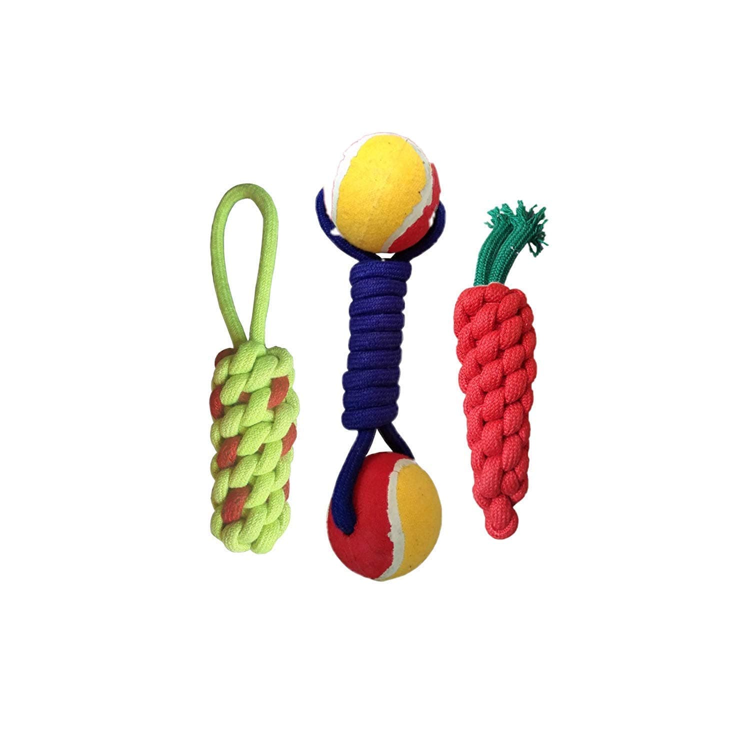 PSK PET MART Combo of 3 Durable Pet Teeth Cleaning Chewing Biting Knotted Small Puppy Toys -100% Natural & Safe Cotton Pet Rope Toy & Pet Chew Toy(Color May Vary)
