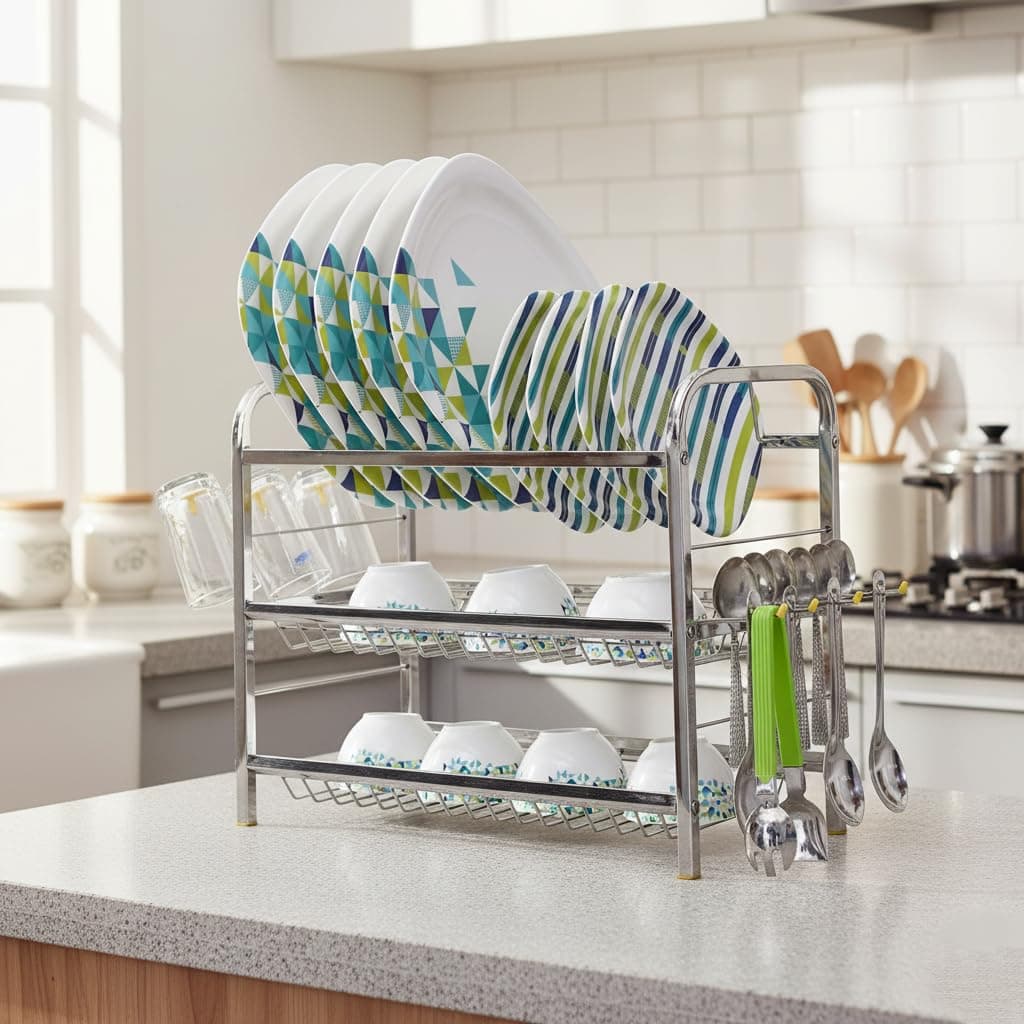 Homify Stainless Steel 3 Layer 18 Inch Wall Mount Kitchen Utensils Mini Rack for Modern Kitchen (Steel, 15 x 18 inch)