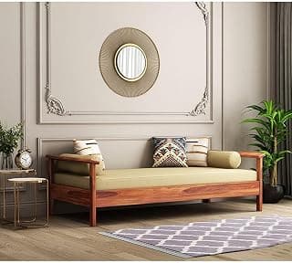 Sheesham Wood Sofa Cum Diwan for Living Room Bedroom | Wooden Sofa Cum Couch (Mattress Not Included) (Honey Finish, 2 Seater, Brown,Beige) Customer Side Self Assembly (DIY)